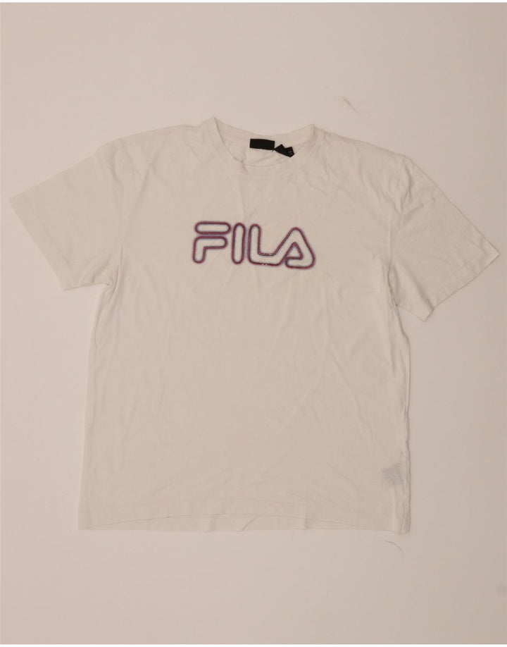 FILA Mens Graphic T-Shirt Top Large White Vintage Fila and Second-Hand Fila from Messina Hembry 