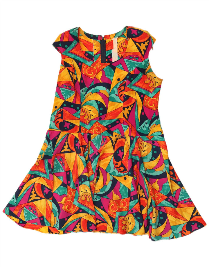 Vintage Damen A-Linie Kleid UK 16 Groß Mehrfarbig Geometrisch