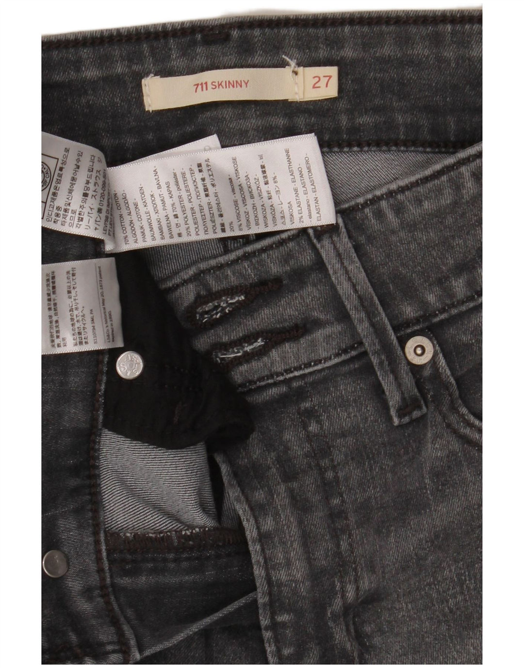 Levi's Damen 711 Skinny Jeans W27 L28 Graue Baumwolle