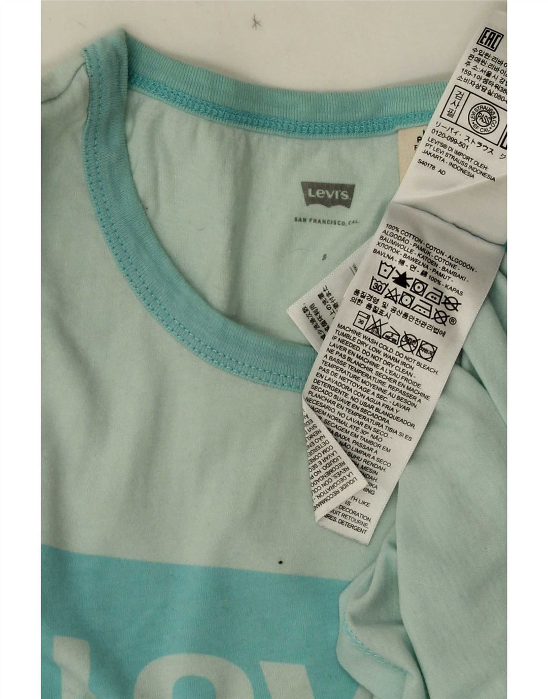 Levi's Damen-T-Shirt mit Grafik, UK 10, Größe S, Blau, Baumwolle