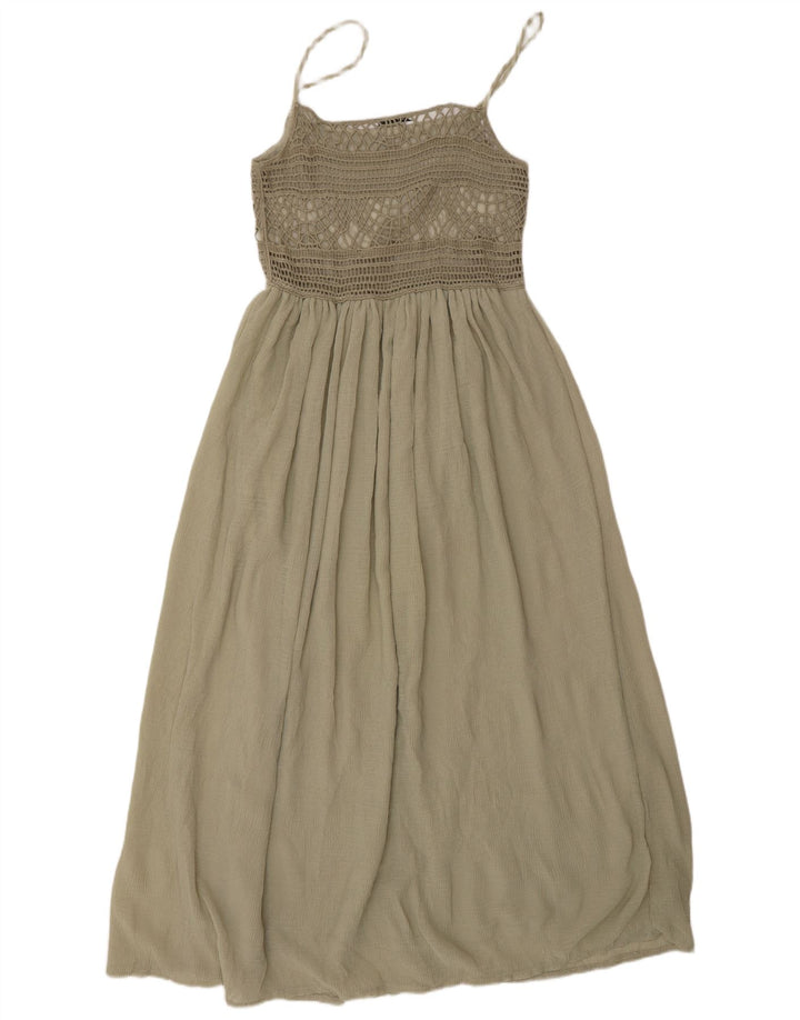 Zara Damen Maxi-Sommerkleid, Größe S, Khaki, Polyester