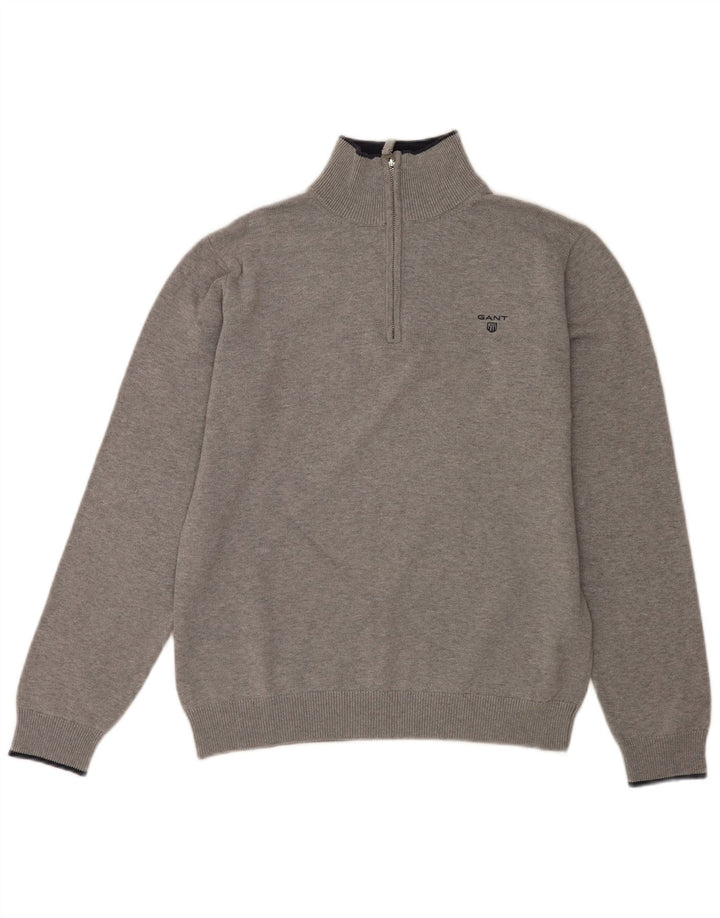 Gant Herren-Pullover mit Reißverschluss am Hals, groß, aus grauer Baumwolle