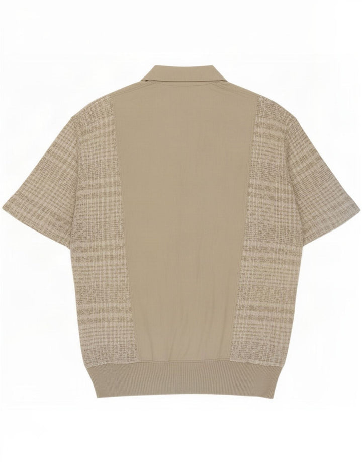 Vintage Herren Kurzarm-Pullover-Hemd IT 48 Mittelbeige kariert