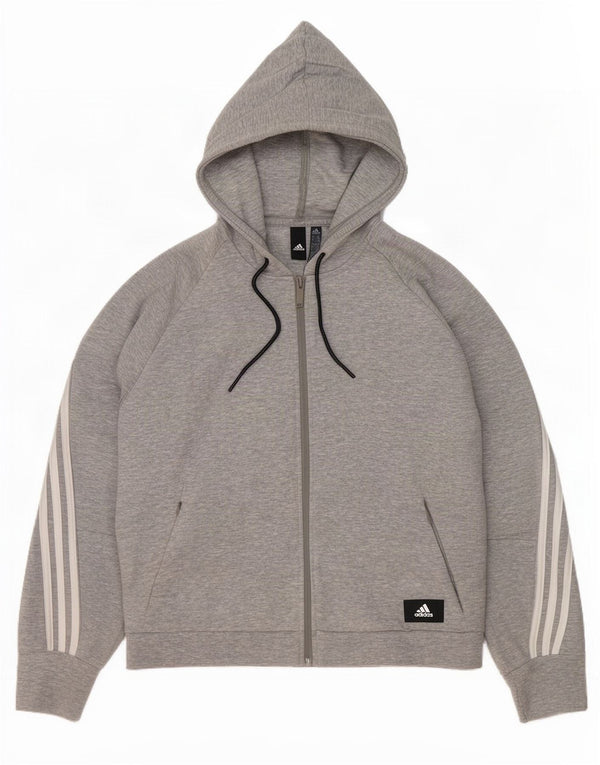 Adidas Damen Zip Hoodie Pullover UK 20/22 XL Graue Baumwolle
