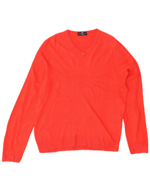 Marks & Spencer Herren Blue Harbor V-Ausschnitt Pullover Pullover Large Rot Acryl