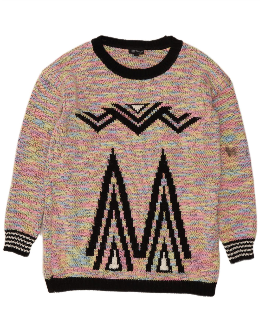 Topshop Damen-Pullover mit U-Boot-Ausschnitt, Gr. 8, klein, mehrfarbig, geometrisch