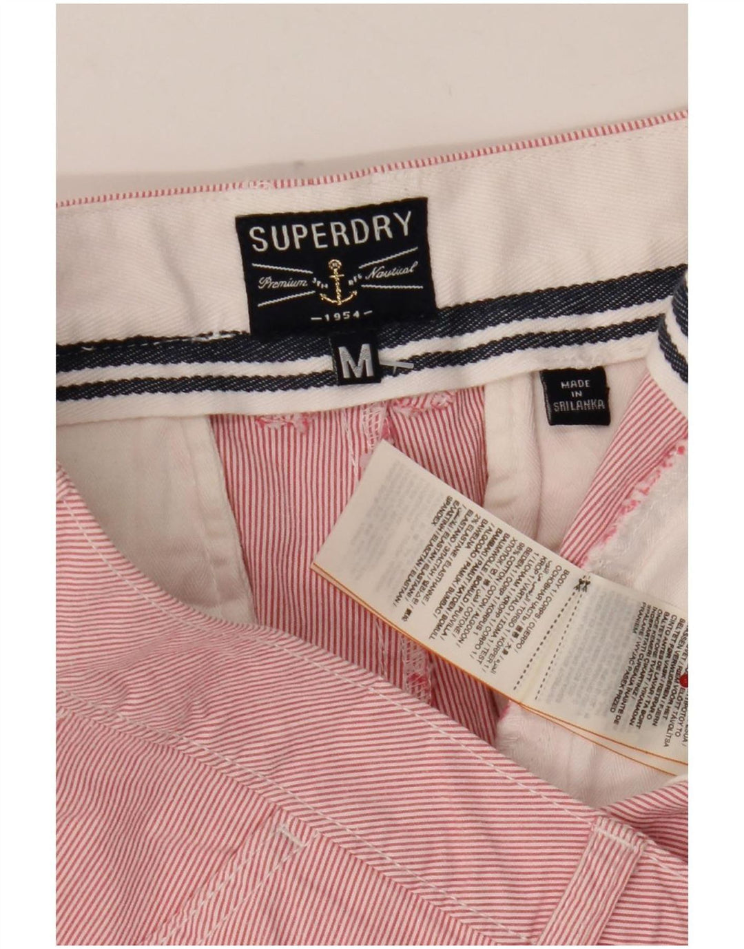 Superdry Herren-Chinoshorts, Größe M, W32, rosa Nadelstreifen-Baumwolle