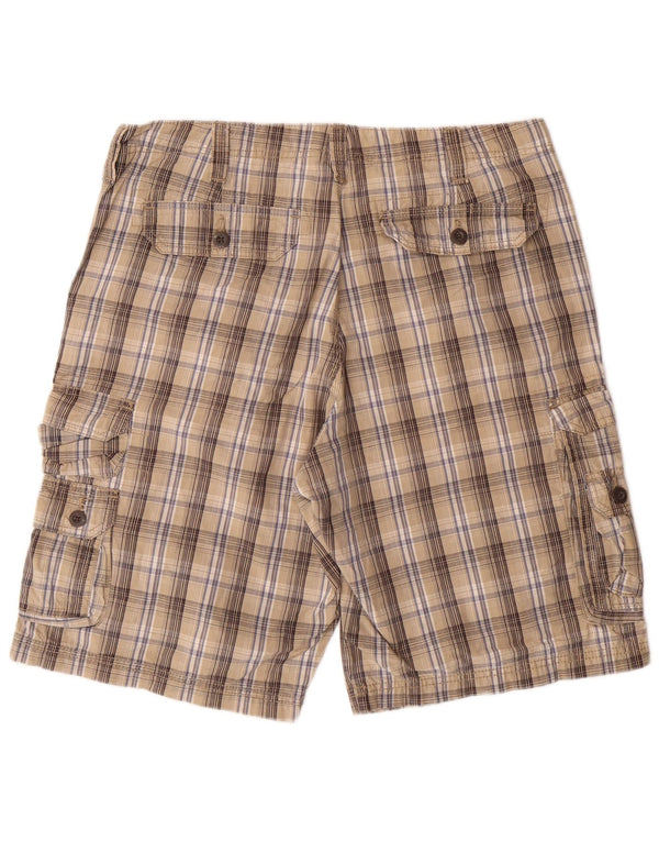 LEE Herren Latzhose Cargoshorts W34 Große beige karierte Baumwolle
