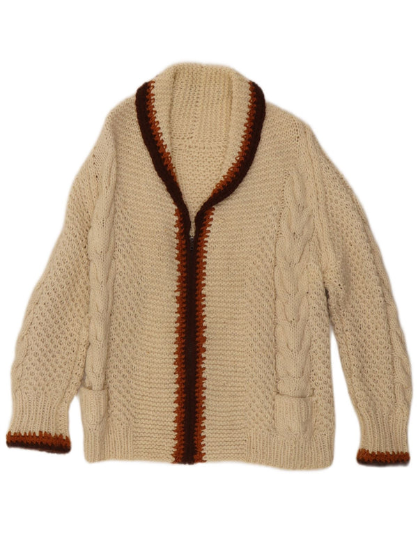Vintage Damen Cardigan Pullover UK 14 Medium Off White Colourblock