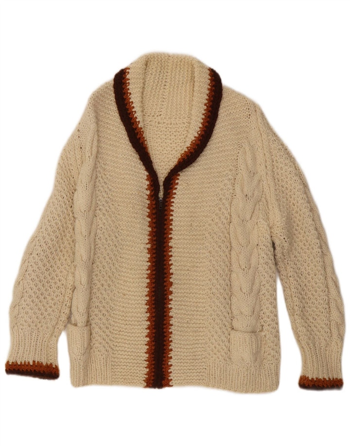 Vintage Damen Cardigan Pullover UK 14 Medium Off White Colourblock