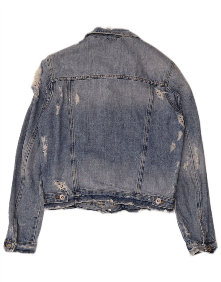 Zara Damen Distressed Jeansjacke UK 10 Small Blau