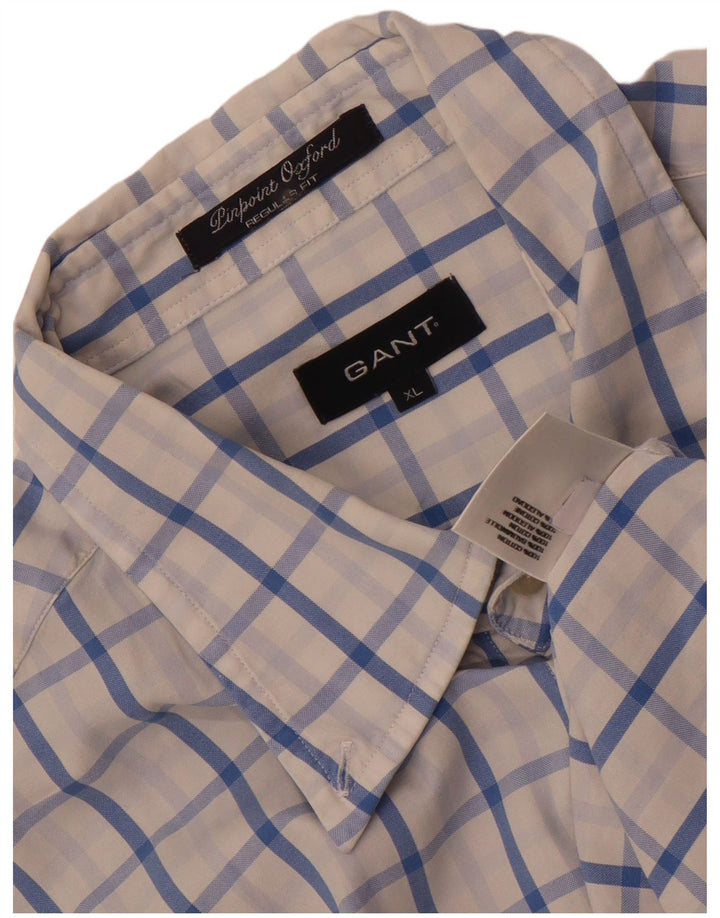 Gant Herren-Hemd, reguläre Passform, XL, weiß kariert, Baumwolle