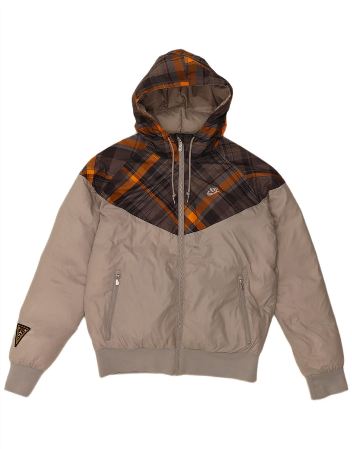 Nike Herren-Jacke mit Kapuze, gepolstert, Größe 36, Größe S, grau, Polyester im Blockfarben-Design