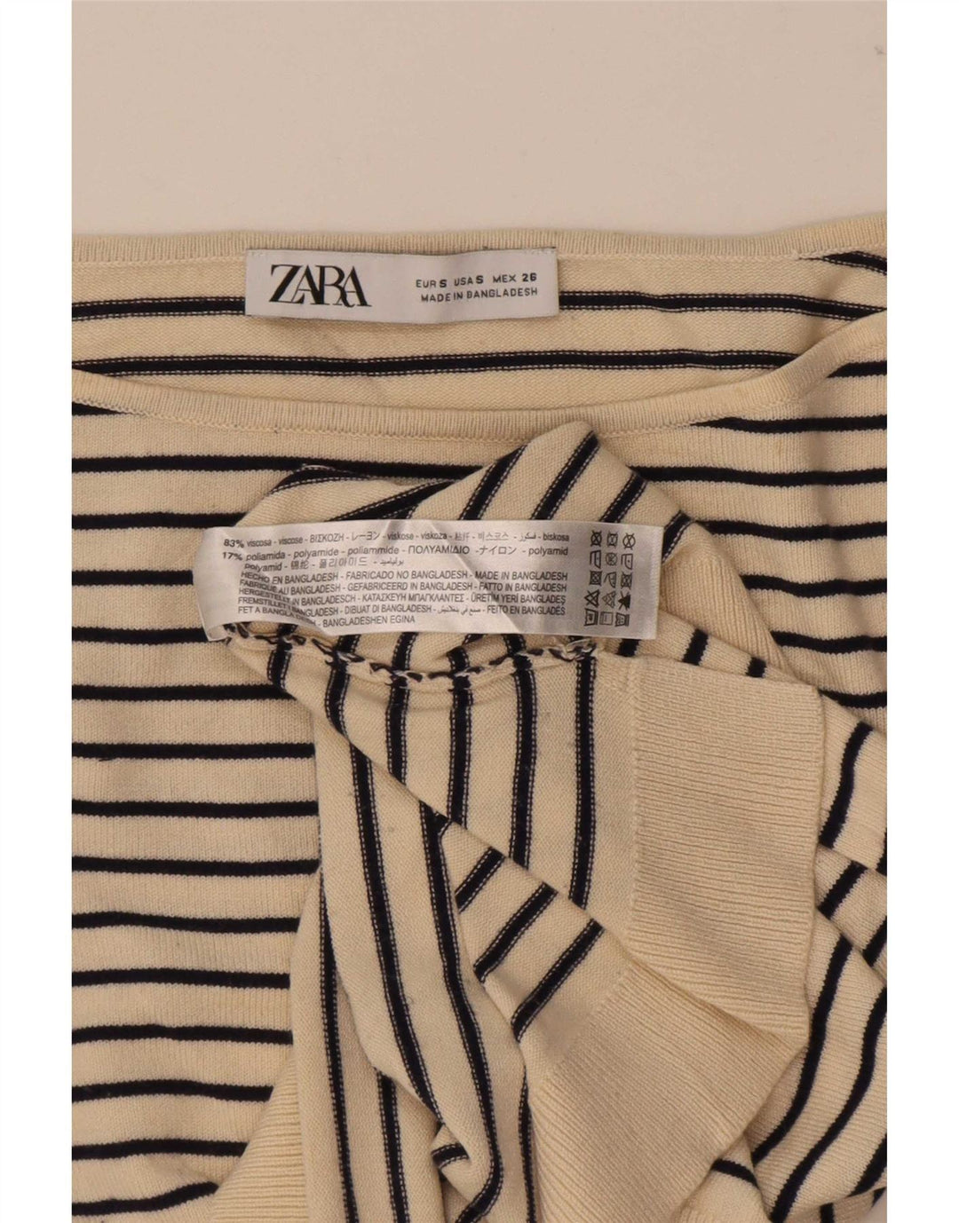 Zara Damen Übergroßes Top Langarm UK 10 Small Beige Gestreift Nautisch