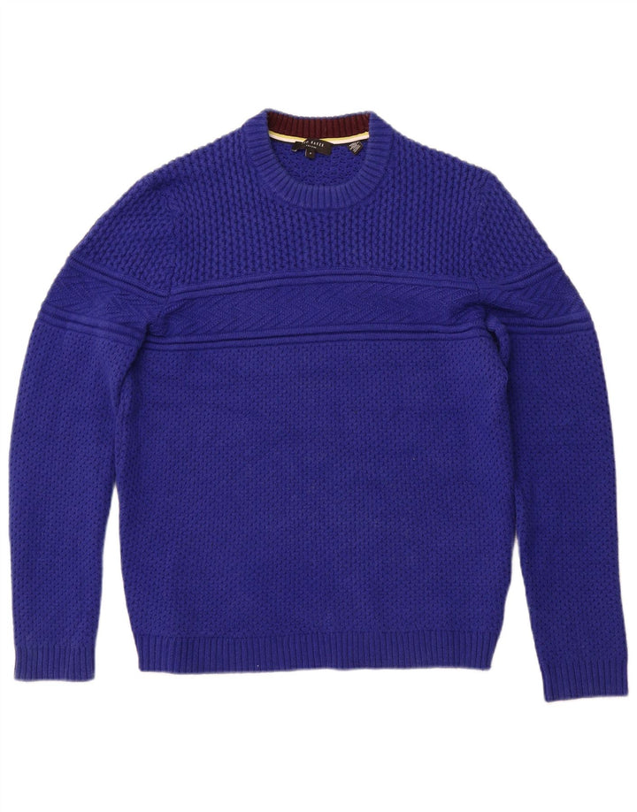 TED BAKER Herren-Pullover mit Rundhalsausschnitt, Größe 3, mittelblaue Baumwolle