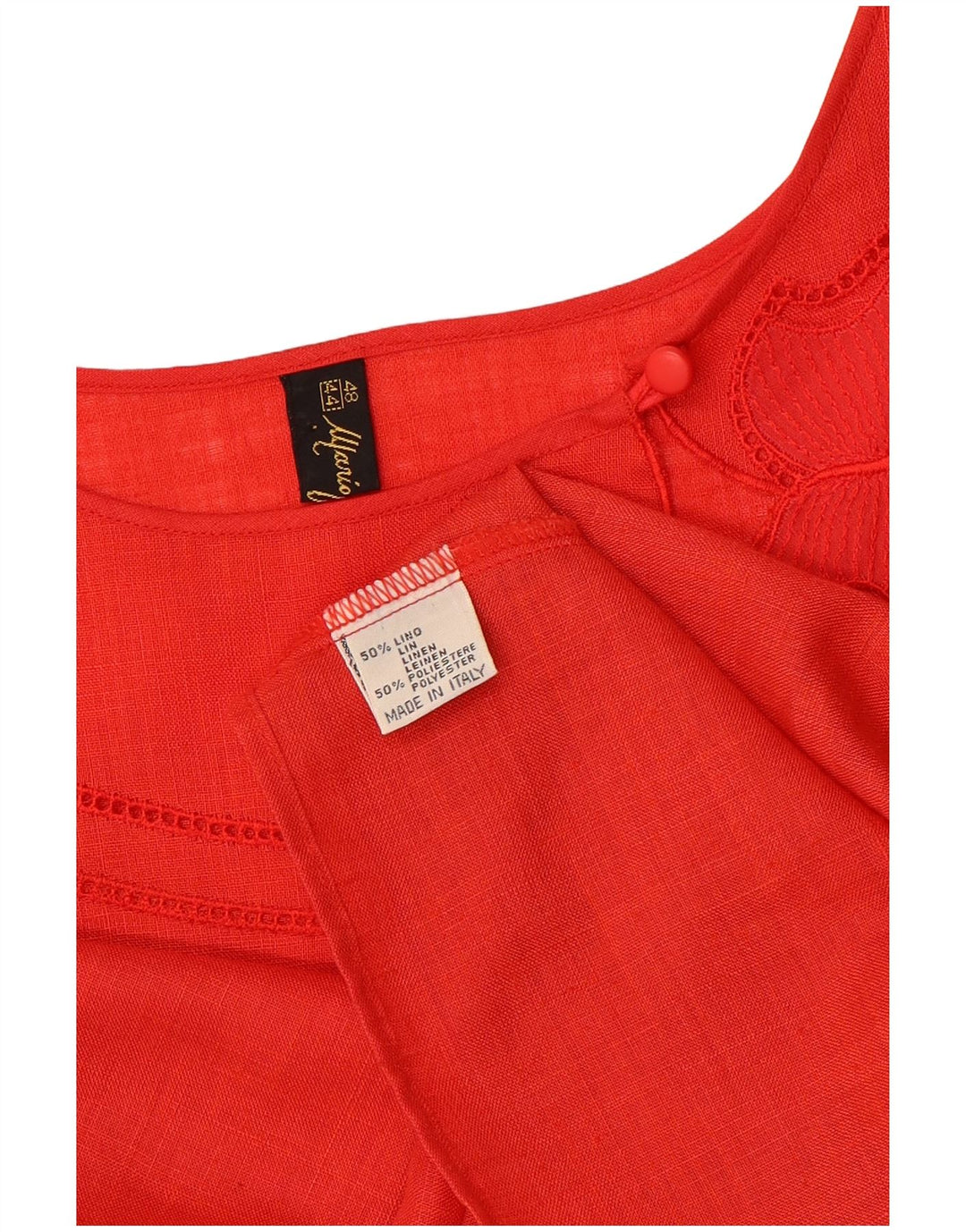 Mario Pucci Cecconi Damen Bluse Top IT 48 XL Rotes Leinen