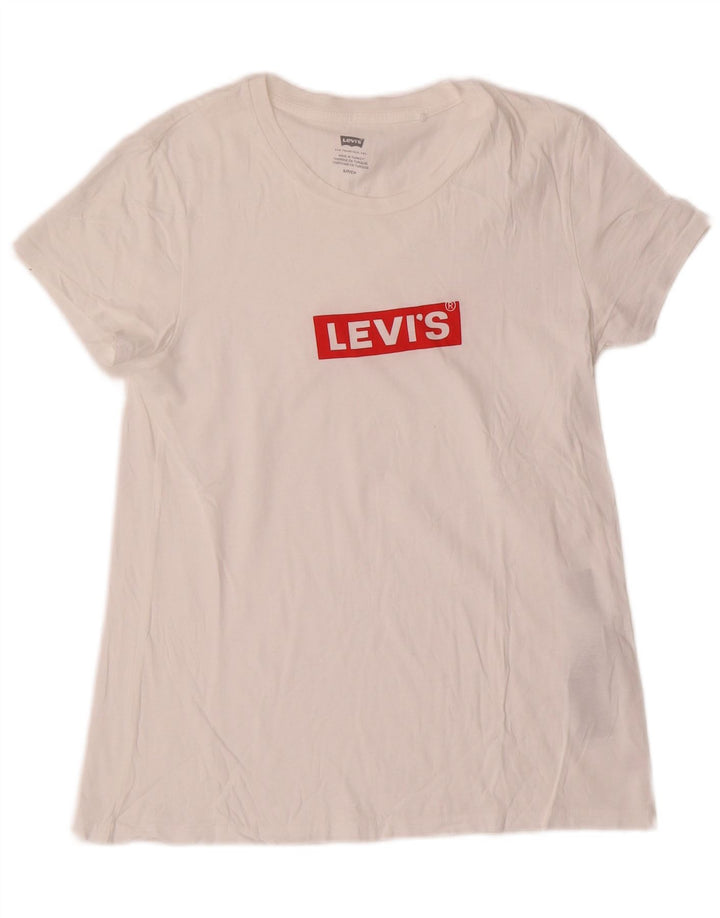 Levi's Damen-T-Shirt mit Grafik, UK 10, Größe S, weiße Baumwolle