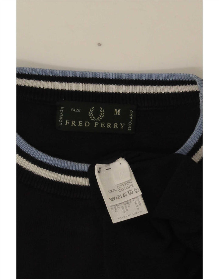Fred Perry Herren-Pullover mit Rundhalsausschnitt, mittlere marineblaue gestreifte Baumwolle