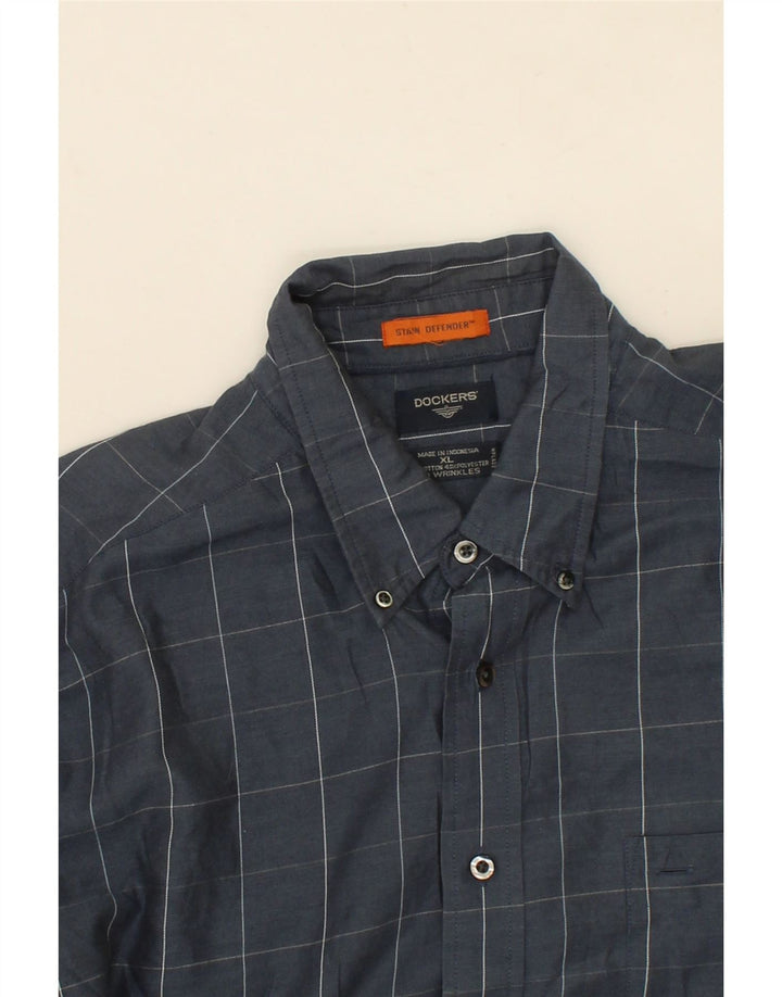 DOCKERS Mens Stain Defender Shirt XL Navy Blue Check Cotton Vintage Dockers and Second-Hand Dockers from Messina Hembry 