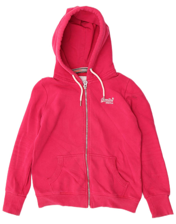 Superdry Damen-Kapuzenpullover mit Reißverschluss, UK 12, mittelrosa, Baumwolle