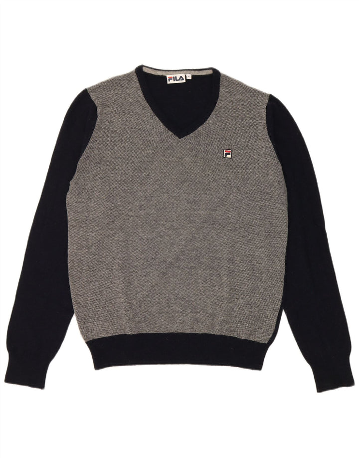 Fila Herren-Pullover mit V-Ausschnitt, groß, marineblau, Farbblock-Lammwolle