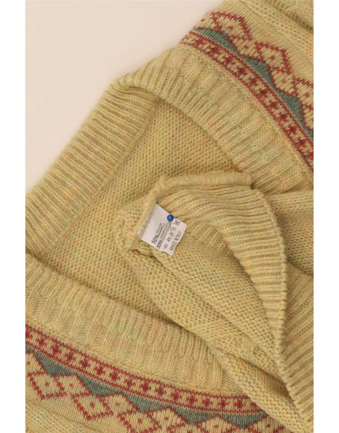 Vintage Herren V-Ausschnitt Pullover Pullover Große gelbe geometrische Wolle