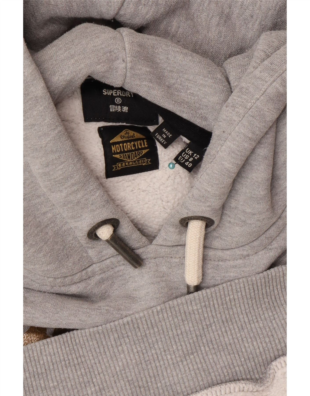 Superdry Damen Graphic Hoodie Pullover UK 12 Mittelgrau