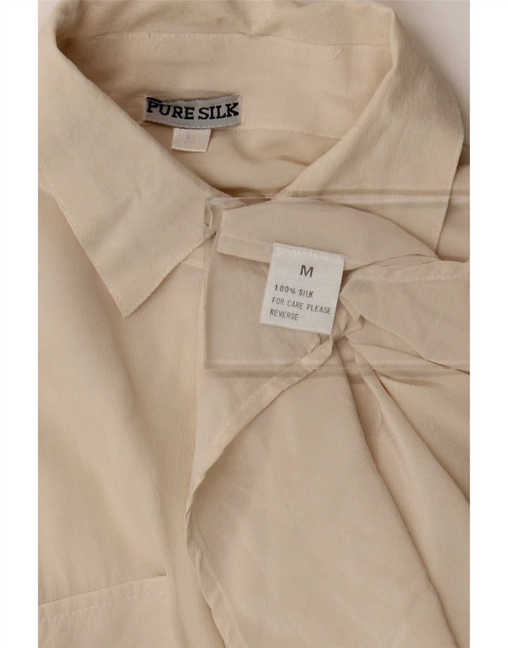 Vintage Damen Kurzarm-Hemdbluse UK 14 Medium Off White Silk