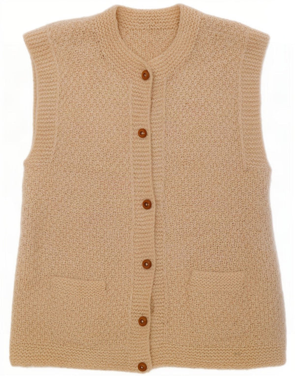 Vintage Damen Ärmelloser Cardigan Pullover UK 14 Medium Beige