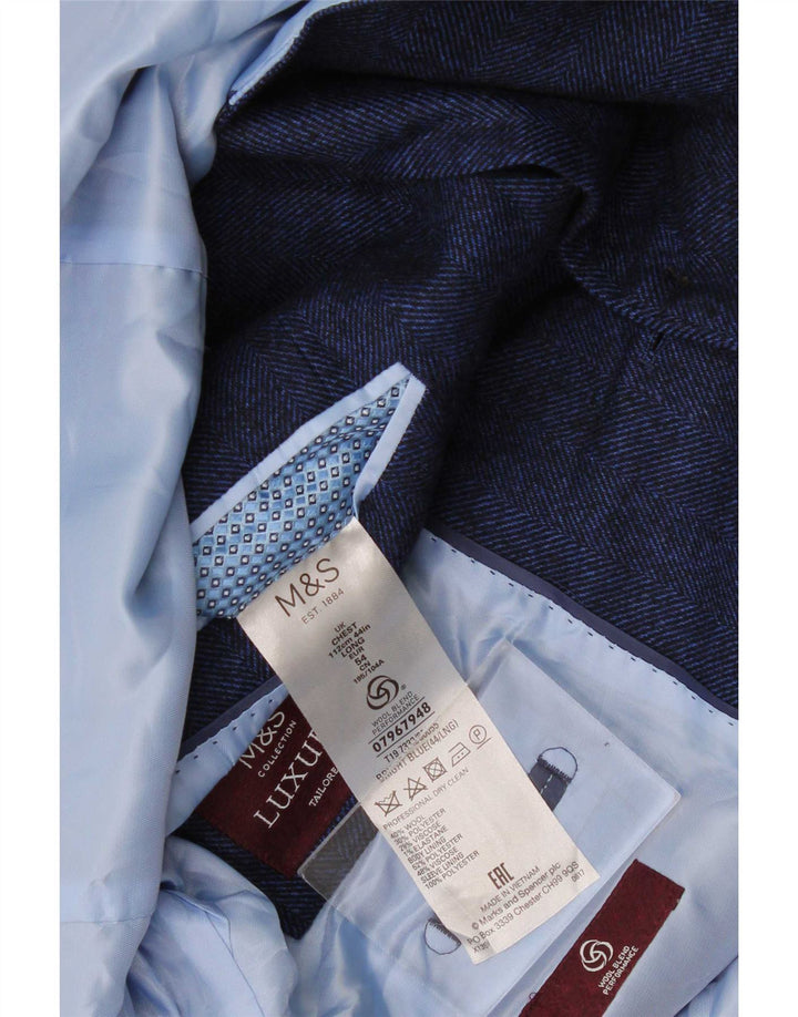 Marks & Spencer Herren-Blazer mit 2 Knöpfen, UK 44, XL, Marineblau, Fischgrätenmuster
