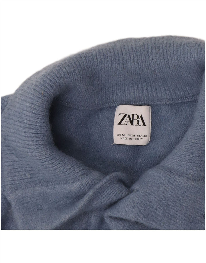 Zara Herren-Pullover mit Knopfkragen, Mittelblau