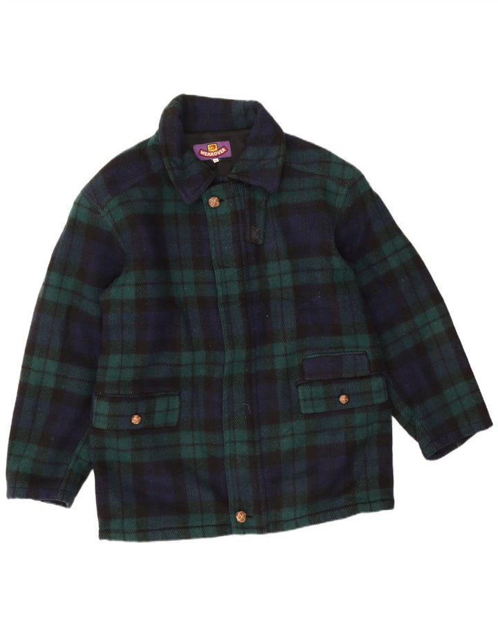 Zum Tragen über Herren-Windbreaker-Mantel UK 38 Mittelblau karierte Wolle