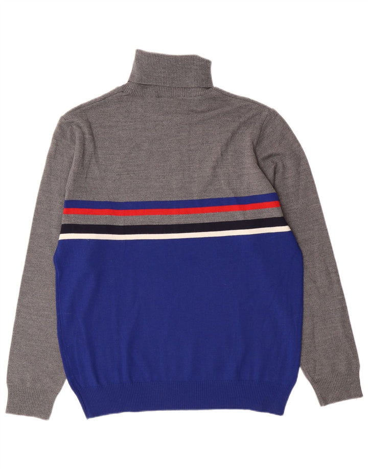 Vintage Herren Rollkragenpullover XL Grau Colourblock Acryl