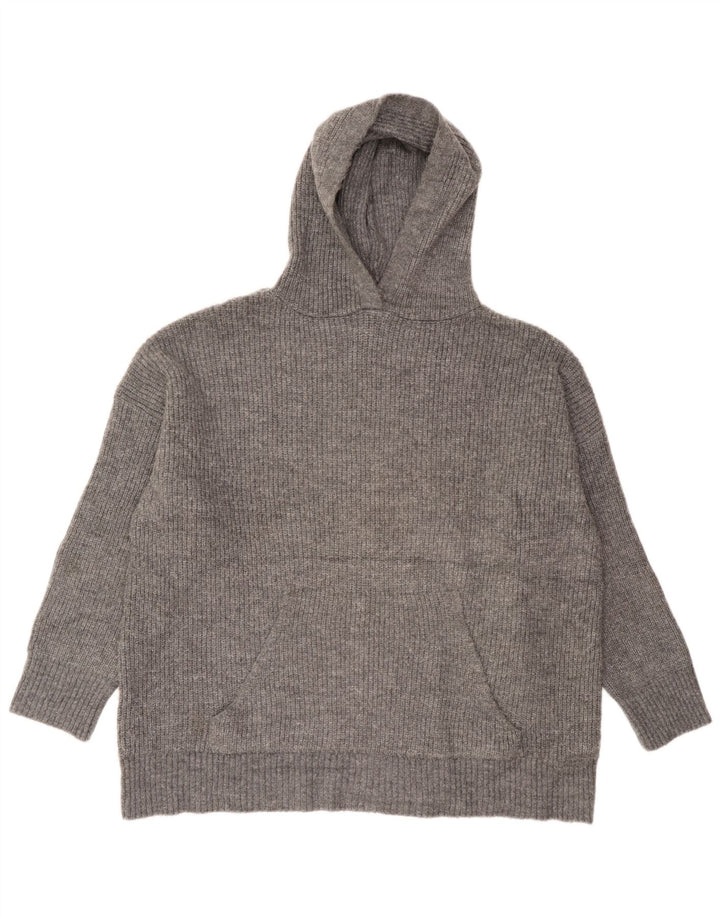 Zara Damen-Pullover mit Kapuze, übergroß, Gr. 14, Mittelgrau, Acryl