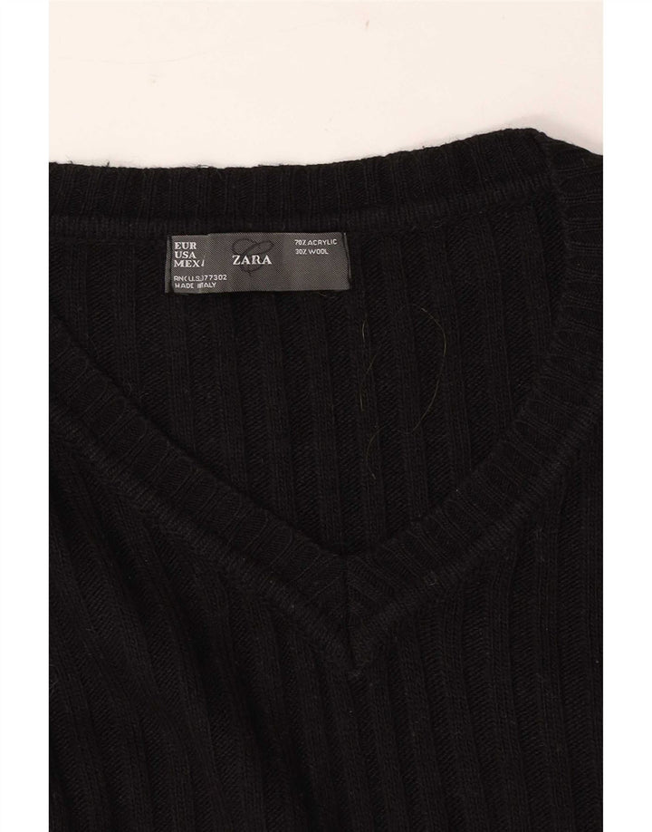 Zara Herren-Pullover mit V-Ausschnitt, groß, aus schwarzem Acryl
