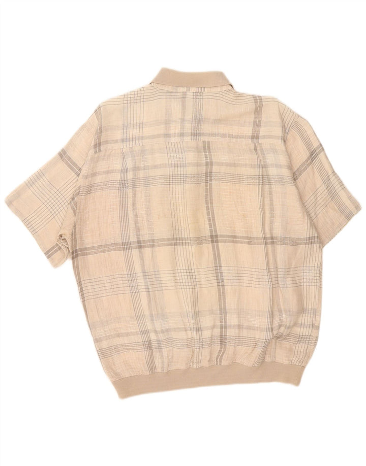 Malagrida Herren Kurzarm-Pulloverhemd XL Beige kariert Baumwolle