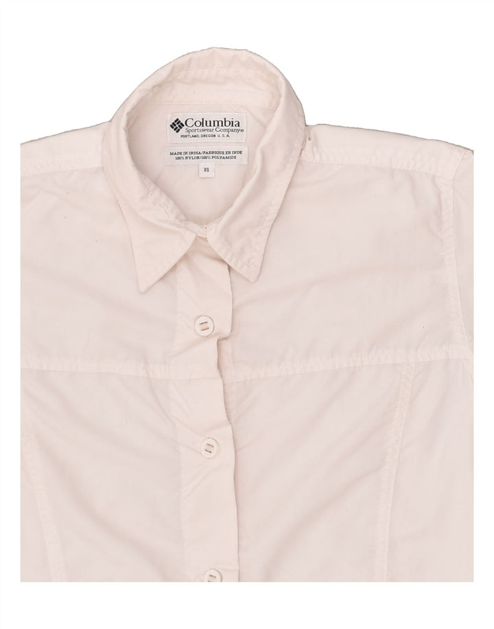 COLUMBIA Womens Short Sleeve Shirt XS White Nylon | Vintage Columbia | Thrift | Second-Hand Columbia | Used Clothing | Messina Hembry 