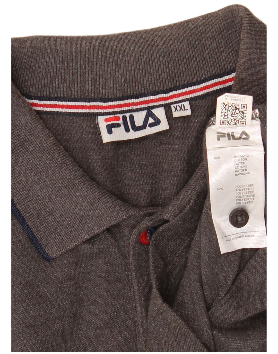Fila Herren Langarm-Poloshirt 2XL Grau Baumwolle