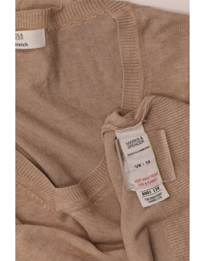 Marks & Spencer Damen-Pullover mit V-Ausschnitt, UK 14, Größe L, Beige, Viskose