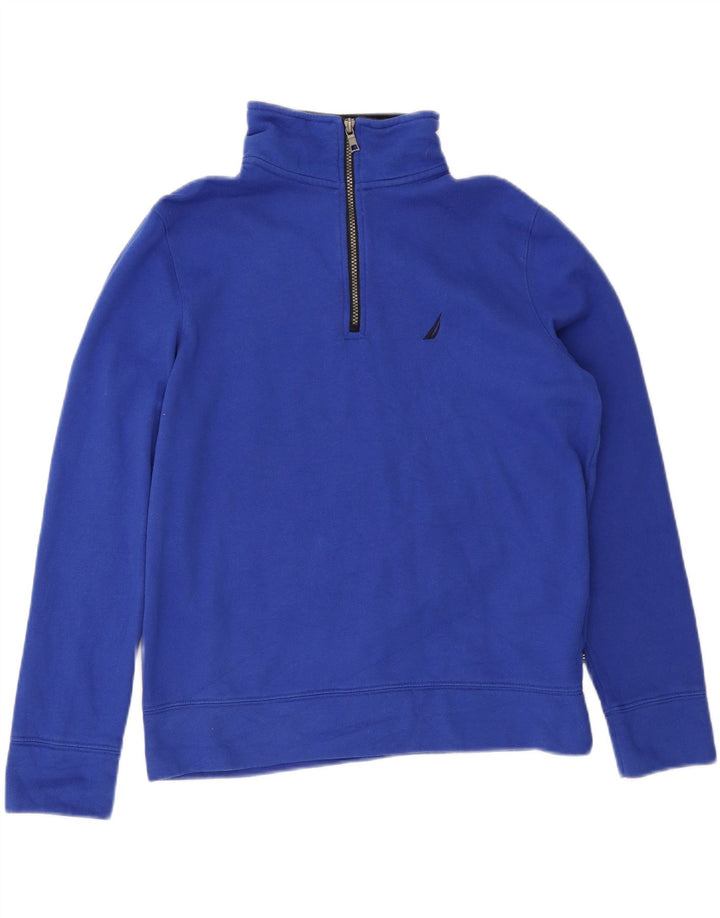 Nautica Herren-Sweatshirt mit Reißverschluss am Hals, mittelblaue Baumwolle