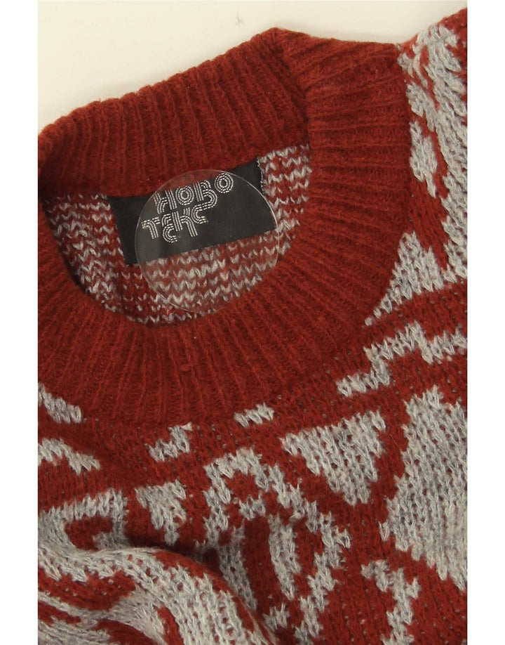 Vintage Herren Pullover mit Rundhalsausschnitt, mittelrot, geometrisch