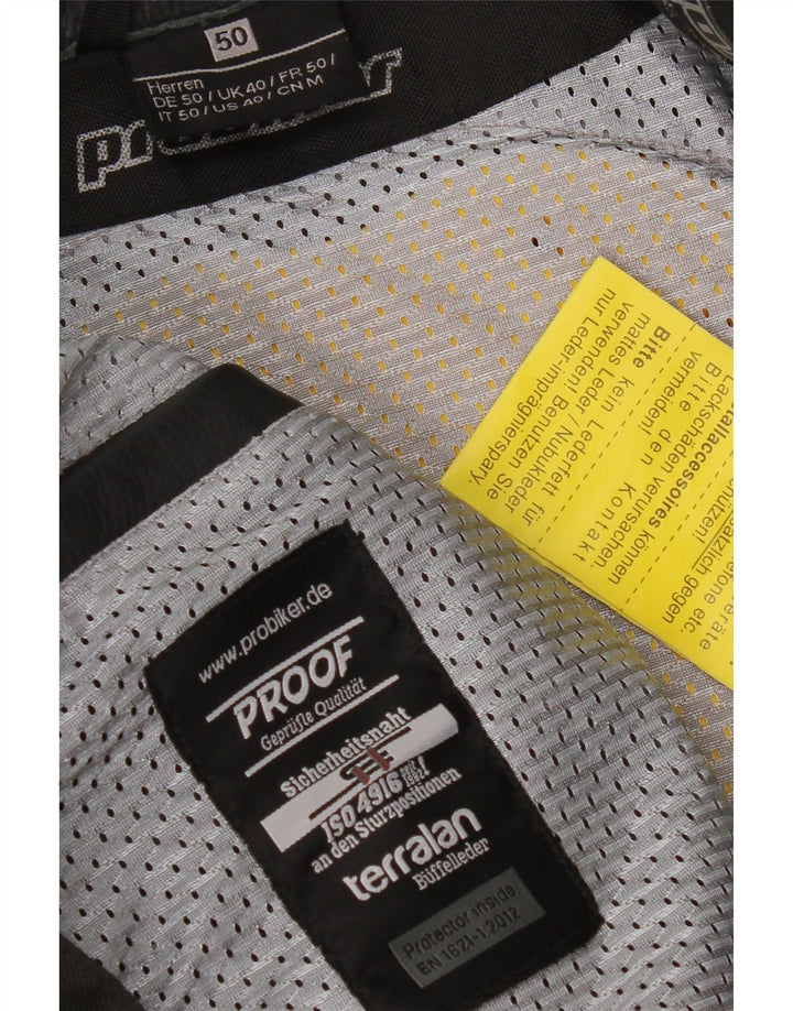 Probiker Herren-Motorrad-Leder-Bikerjacke, EU 50, großes schwarzes Leder