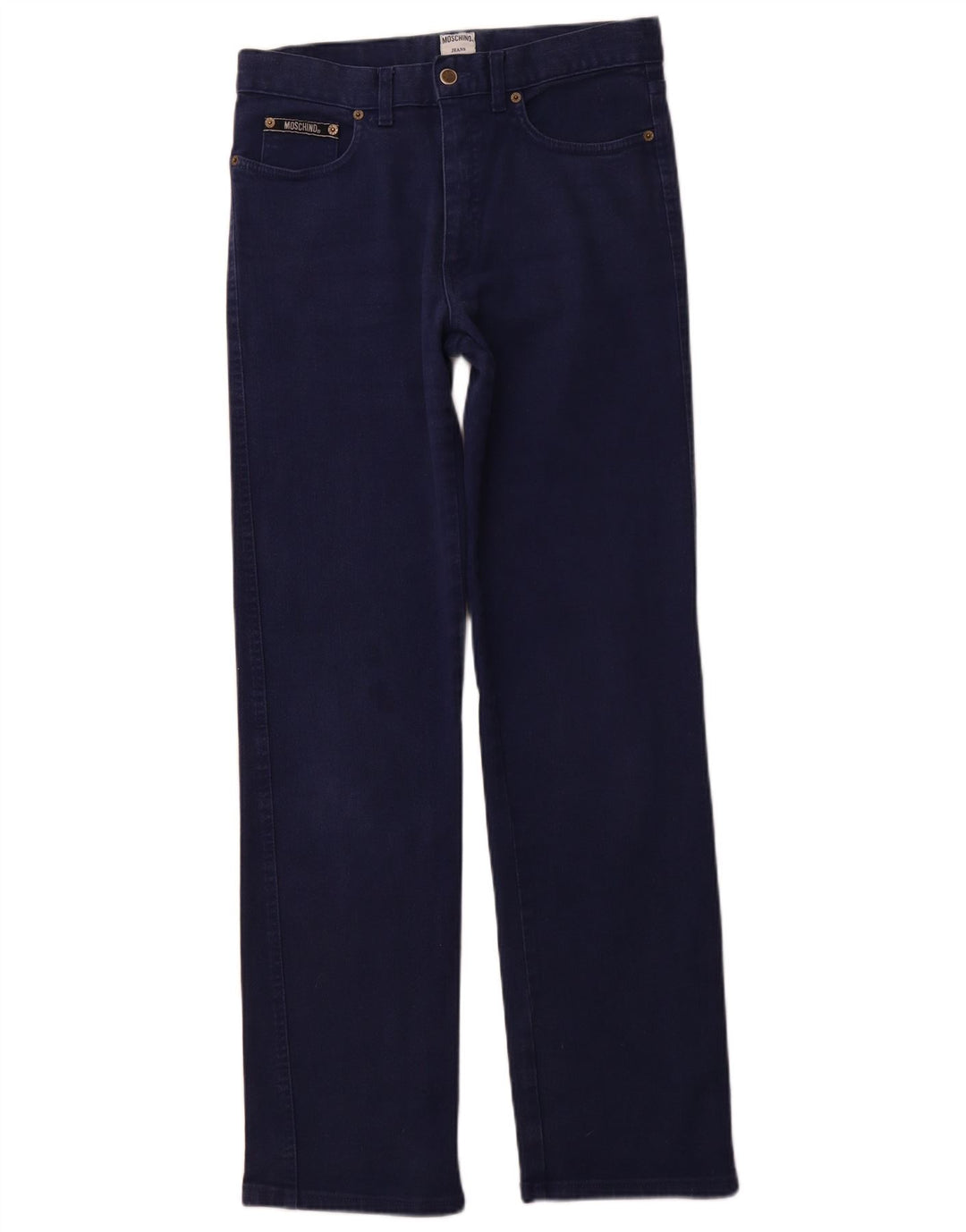 MOSCHINO Damen-Jeans mit hoher Taille, gerade, W32, L32, marineblau, Baumwolle