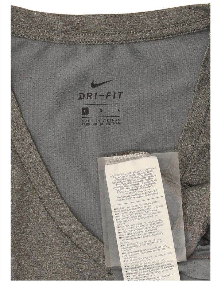 Nike Damen Dri Fit T-Shirt Top UK 14 Large Grau Polyester
