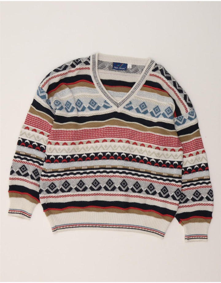 VINTAGE Herren Pullover mit V-Ausschnitt IT 48 Medium Mehrfarbig Fair Isle