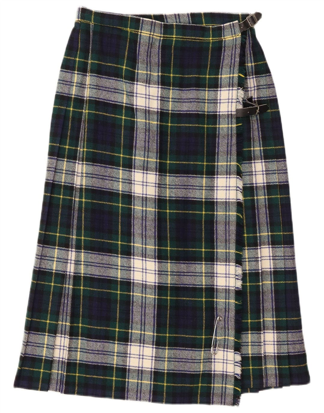 Vintage Damen Wickelrock UK 14 Mittelgrün karierte Wolle