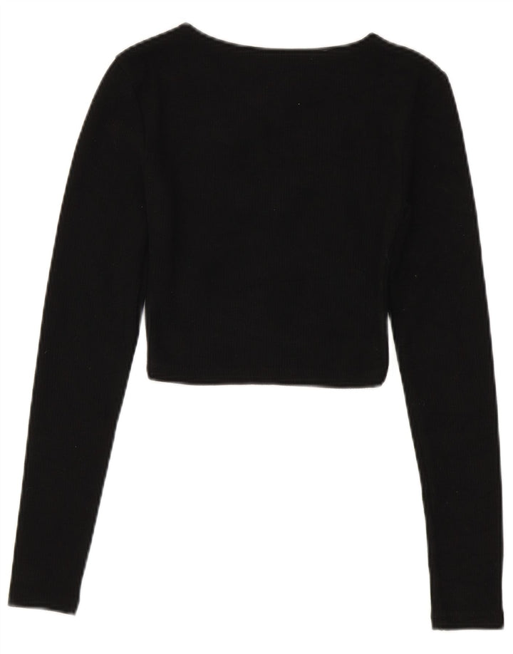 Zara Damen Crop Top Langarm UK 8 Small Schwarz