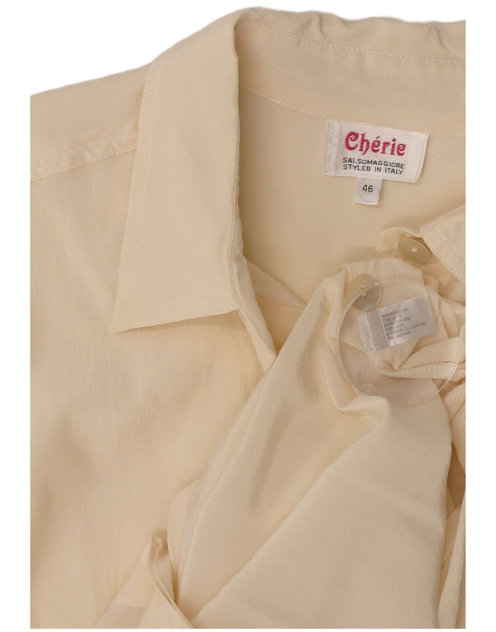 Cherie Damen Kurzarm-Hemdbluse IT 46 Large Beige Seide