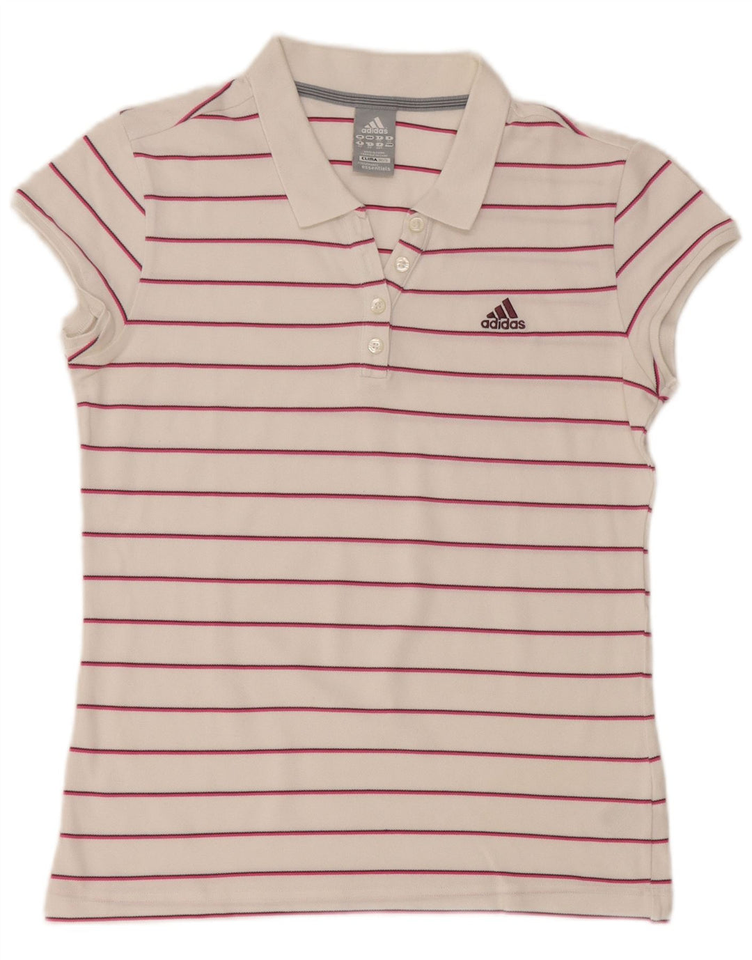 ADIDAS Damen Clima 365 Poloshirt UK 16 Große weiß gestreifte Baumwolle