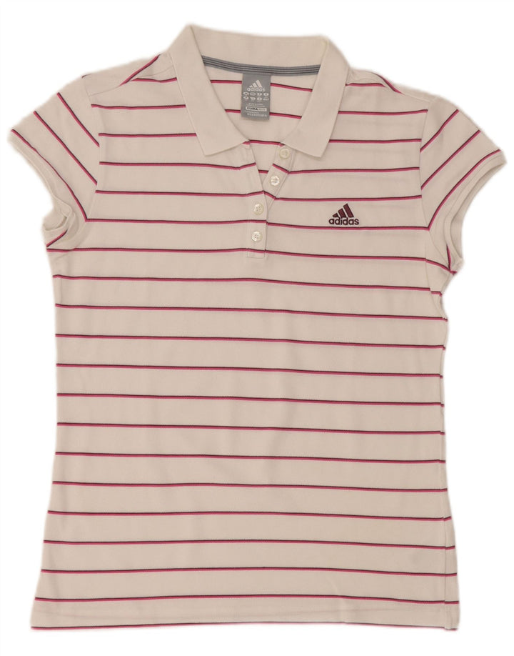ADIDAS Damen Clima 365 Poloshirt UK 16 Große weiß gestreifte Baumwolle